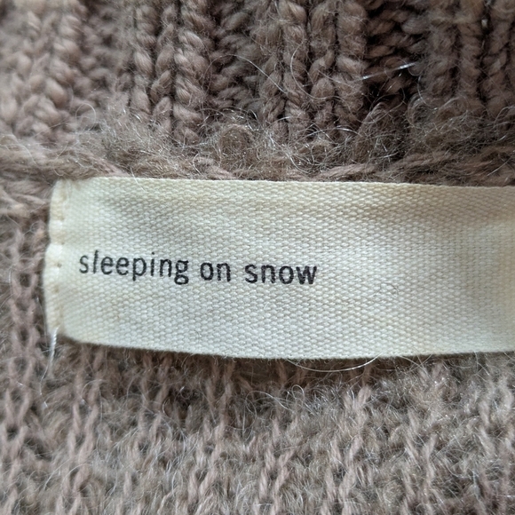 Anthro Sleeping On Snow tan cream cotton wool blend open cardigan sweater S - Picture 9 of 11